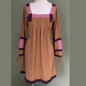Sacred Threads Boho Peasant Whiskey Brown Dress